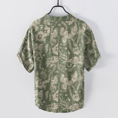 Buddha Stones Cotton Botanical Floral Pattern Men's Short Sleeve Half Button Shirt - image 8