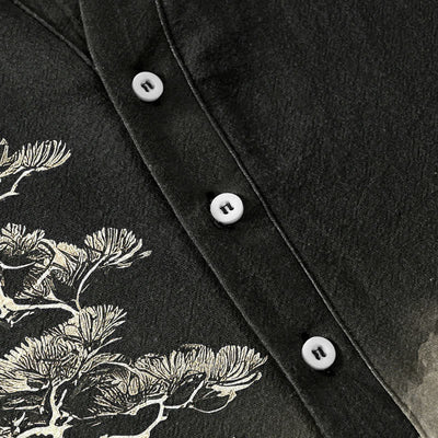 Buddha Stones Cotton Ink Wash Landscape Pattern Men's Short Sleeve Half Button Shirt - image 3