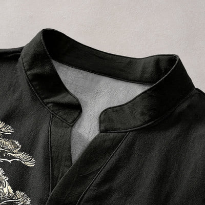 Buddha Stones Cotton Ink Wash Landscape Pattern Men's Short Sleeve Half Button Shirt - image 2