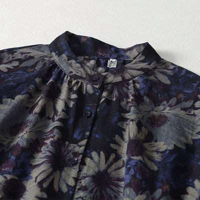 Buddha Stones Spring Vintage Mandarin Collar Button-Up Floral Print Women's Elbow-Length Sleeve Dress With Pockets - image 2