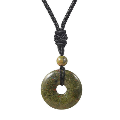 Buddha Stones Natural Rhodonite Gray Agate Peace Buckle Fortune Necklace - Natural Unakite(Color May Vary) - image 7