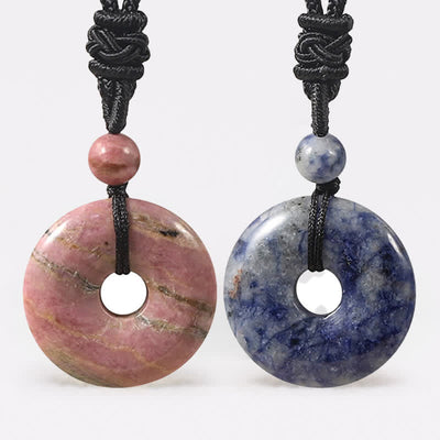 Buddha Stones Natural Rhodonite Gray Agate Peace Buckle Fortune Necklace - image 0