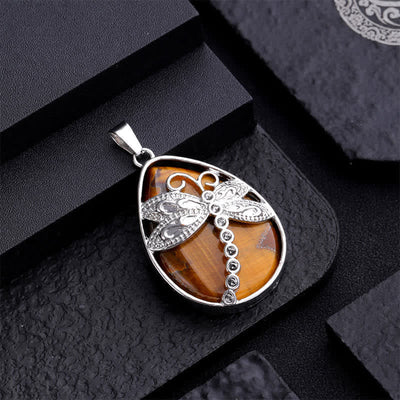 Buddha Stones Natural Green Aventurine Dragonfly Teardrop Shape Inlay Crystal Balance Necklace - image 5