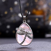 Foviel Natural Green Aventurine Dragonfly Teardrop Shape Inlay Crystal Balance Necklace