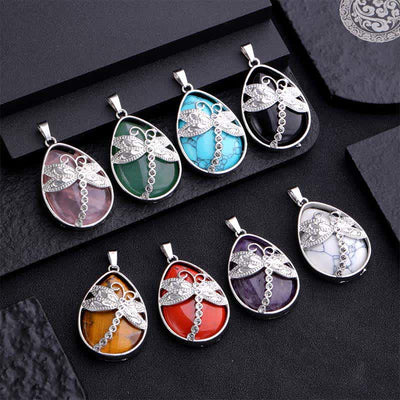 Buddha Stones Natural Green Aventurine Dragonfly Teardrop Shape Inlay Crystal Balance Necklace - image 24