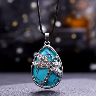 Buddha Stones Natural Green Aventurine Dragonfly Teardrop Shape Inlay Crystal Balance Necklace - Natural Turquoise(Color May Vary) - image 18