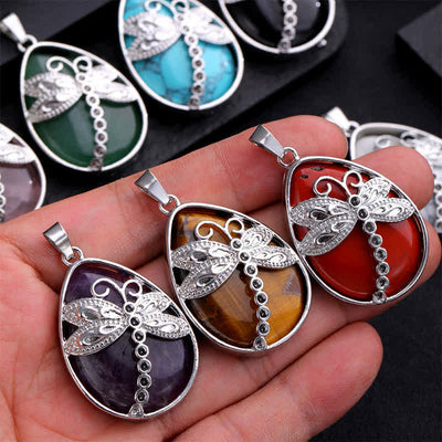 Buddha Stones Natural Green Aventurine Dragonfly Teardrop Shape Inlay Crystal Balance Necklace - image 25