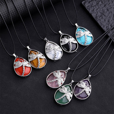 Buddha Stones Natural Green Aventurine Dragonfly Teardrop Shape Inlay Crystal Balance Necklace - image 26