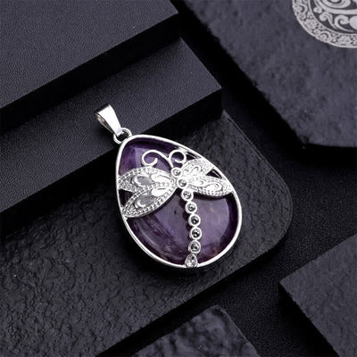 Buddha Stones Natural Green Aventurine Dragonfly Teardrop Shape Inlay Crystal Balance Necklace - image 22