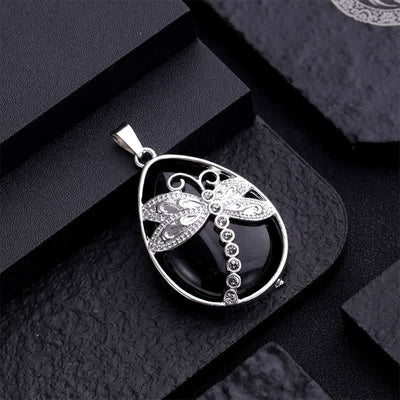 Buddha Stones Natural Green Aventurine Dragonfly Teardrop Shape Inlay Crystal Balance Necklace - image 14