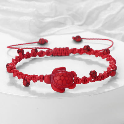 Buddha Stones Turquoise Turtle Design Braided Rope Protection Bracelet - Red Rope - image 11