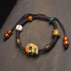 Buddha Stones Bone The Lord Of The Corpse Forest Keep Away Evil Spirits Braided Rope Bracelet - Brown Rope(Wrist Circumference:17-23cm) - image 0