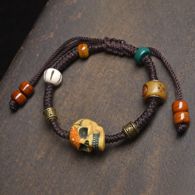 Buddha Stones Bone The Lord Of The Corpse Forest Keep Away Evil Spirits Braided Rope Bracelet - Brown Rope(Wrist Circumference:17-23cm) - image 0