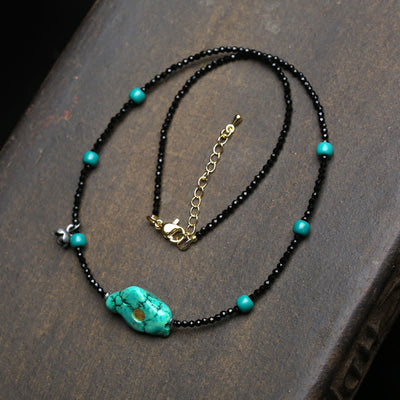 Buddha Stones Black Spinel Turquoise Beads Strength Necklace - Turquoise - image 0
