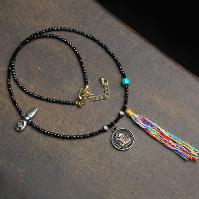 Buddha Stones Black Spinel Turquoise Beads Strength Necklace - image 7