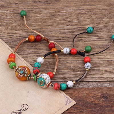 Buddha Stones Turquoise Amber Tibet Braided Rope Love Bracelet - image 15