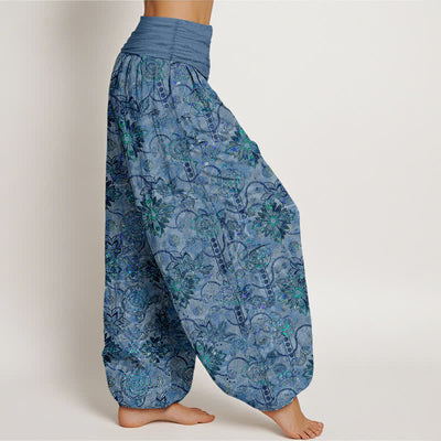 Buddha Stones Pure Cotton Olive Boho Floral Diamond Pattern Women's Elastic Waist Harem Pants - image 10