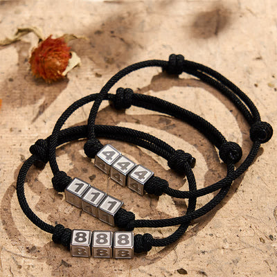 Buddha Stones Titanium Steel 000-999 Angel Numbers Adjustable Black String Faith Bracelet - image 32
