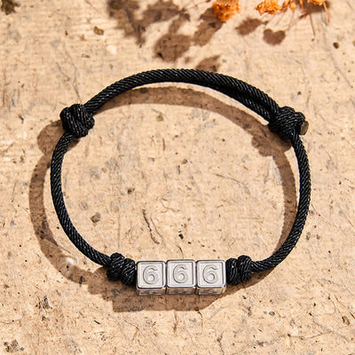 Buddha Stones Titanium Steel 000-999 Angel Numbers Adjustable Black String Faith Bracelet - Black Rope(Wrist Circumference: 15-23cm) - 666 - image 21