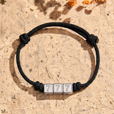 Buddha Stones Titanium Steel 000-999 Angel Numbers Adjustable Black String Faith Bracelet - Black Rope(Wrist Circumference: 15-23cm) - 777 - image 23