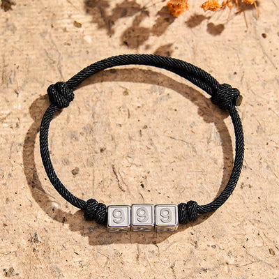 Buddha Stones Titanium Steel 000-999 Angel Numbers Adjustable Black String Faith Bracelet - Black Rope(Wrist Circumference: 15-23cm) - 999 - image 30