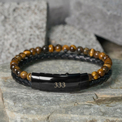 Buddha Stones Tiger Eye Angel Numbers Double Wrap Leather Faith Bracelet - Tiger Eye(Wrist Circumference: 18-19cm) - 333 - image 15
