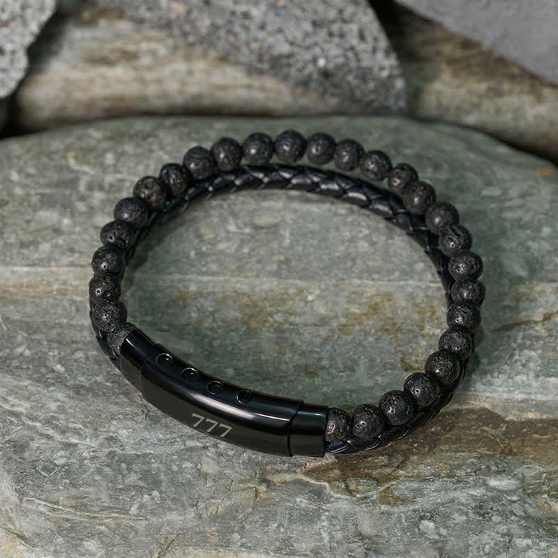 Buddha Stones Lava Rock Angel Numbers Double Wrap Leather Faith Bracelet - image 37
