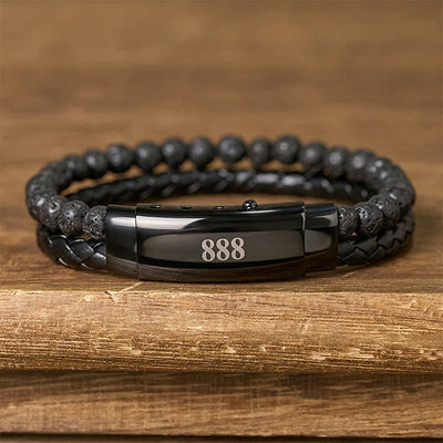 Buddha Stones Lava Rock Angel Numbers Double Wrap Leather Faith Bracelet - Lava Rock(Wrist Circumference: 18-19cm) - 888 - image 0