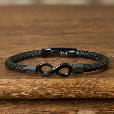 Buddha Stones Angel Numbers Infinity Symbol Leather Faith Bracelet - 444(Wrist Circumference: 18-19cm) - image 14