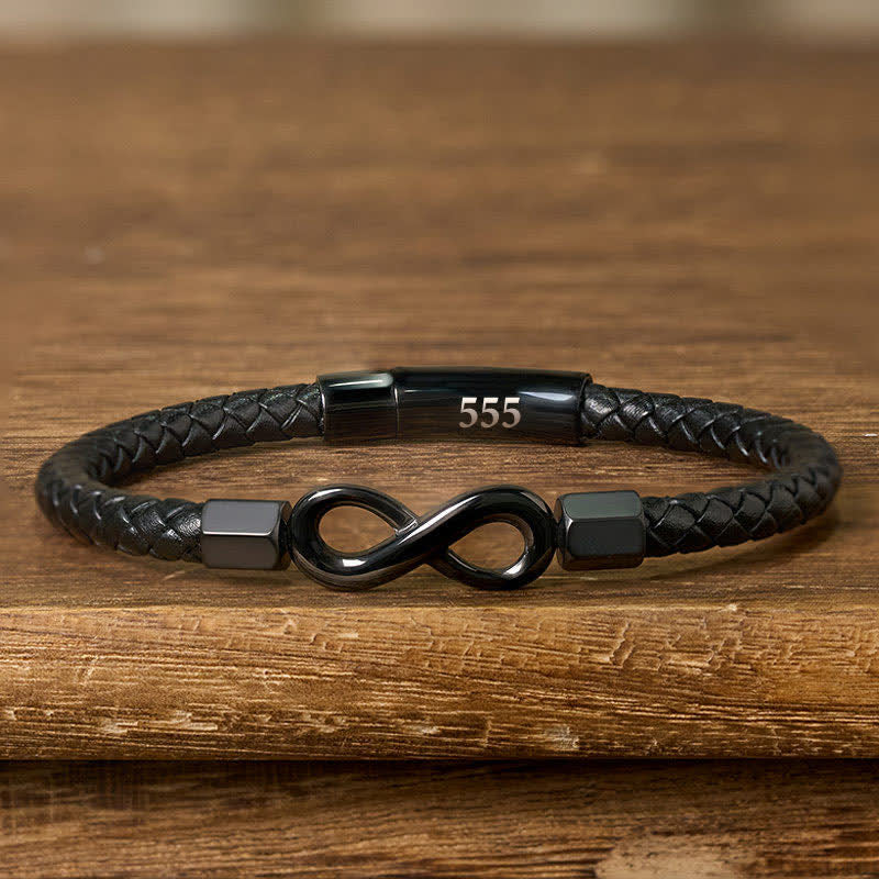 Buddha Stones Angel Numbers Infinity Symbol Leather Faith Bracelet - 555(Wrist Circumference: 18-19cm) - image 18
