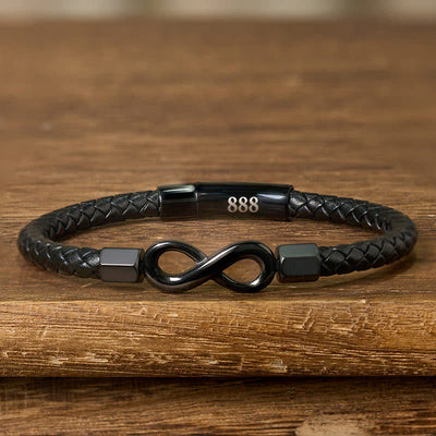 Buddha Stones Angel Numbers Infinity Symbol Leather Faith Bracelet - 888(Wrist Circumference: 18-19cm) - image 30