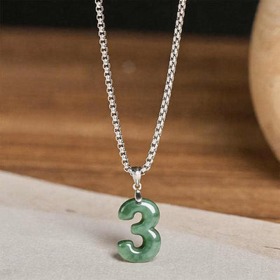 Buddha Stones Natural 0-9 Angel Numbers Jade Titanium Steel Chain Prosperity Necklace Pendant - image 15
