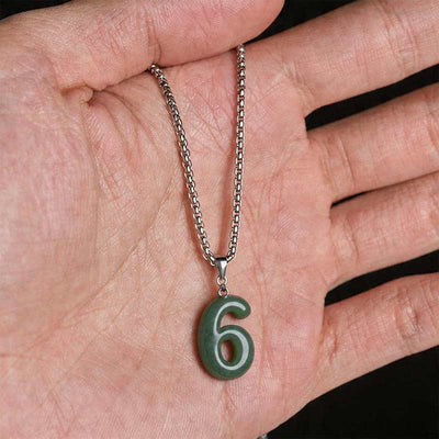 Buddha Stones Natural 0-9 Angel Numbers Jade Titanium Steel Chain Prosperity Necklace Pendant - image 29