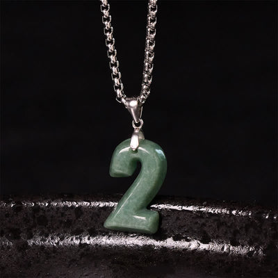 Buddha Stones Natural 0-9 Angel Numbers Jade Titanium Steel Chain Prosperity Necklace Pendant - image 12