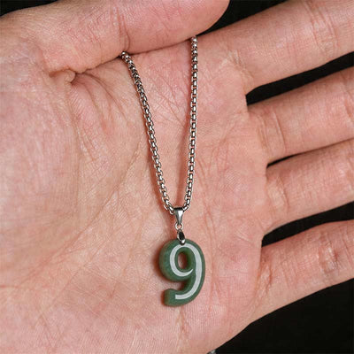 Buddha Stones Natural 0-9 Angel Numbers Jade Titanium Steel Chain Prosperity Necklace Pendant - image 41