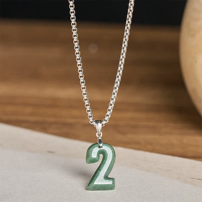 Buddha Stones Natural 0-9 Angel Numbers Jade Titanium Steel Chain Prosperity Necklace Pendant - image 9