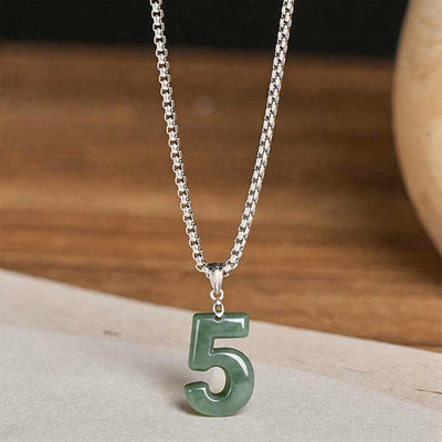 Buddha Stones Natural 0-9 Angel Numbers Jade Titanium Steel Chain Prosperity Necklace Pendant - image 23