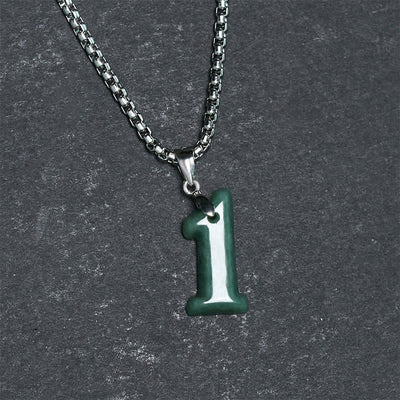 Buddha Stones Natural 0-9 Angel Numbers Jade Titanium Steel Chain Prosperity Necklace Pendant - image 4