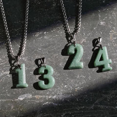 Buddha Stones Natural 0-9 Angel Numbers Jade Titanium Steel Chain Prosperity Necklace Pendant - image 0