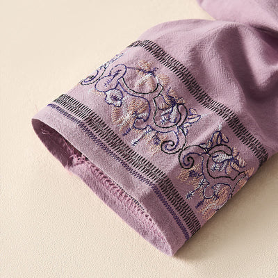 Buddha Stones Casual Embroidered Flowers Slant Collar Strap Long Sleeve Women's Shirt - image 11