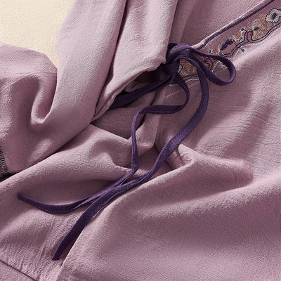Buddha Stones Casual Embroidered Flowers Slant Collar Strap Long Sleeve Women's Shirt - image 10