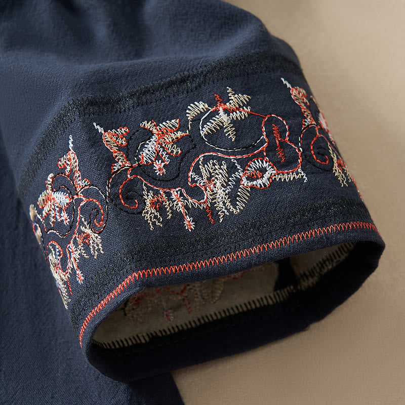 Buddha Stones Casual Embroidered Flowers Slant Collar Strap Long Sleeve Women's Shirt - image 19