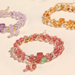 Buddha Stones Natural Strawberry Quartz Double Wrap Crystal Healing Bracelet - image 0