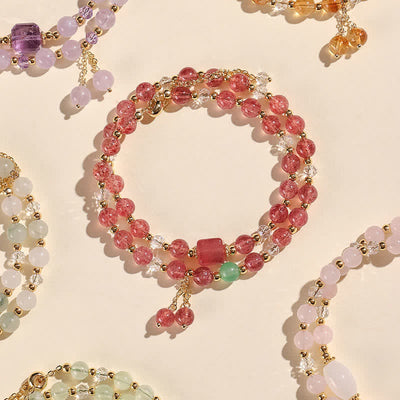 Buddha Stones Natural Strawberry Quartz Double Wrap Crystal Healing Bracelet - image 3