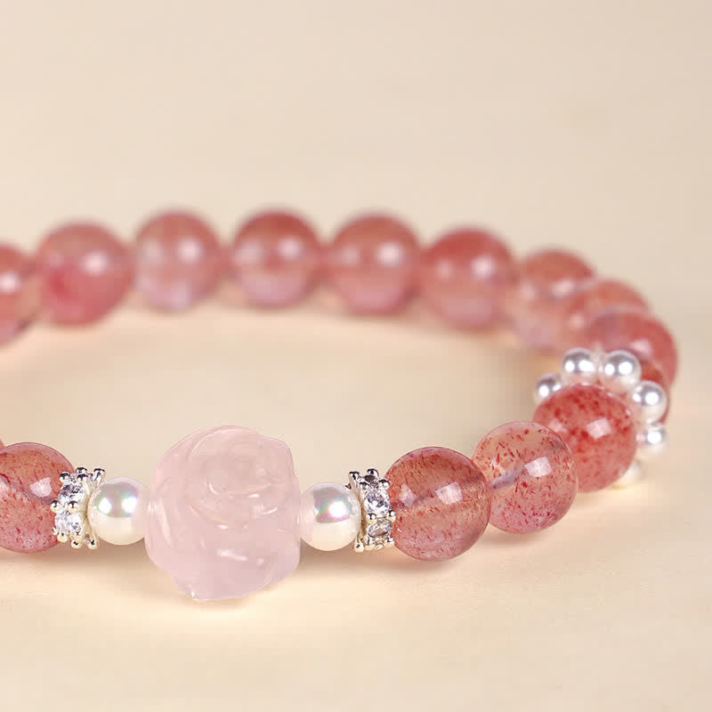 Buddha Stones Strawberry Quartz Rose Beaded Love Bracelet - image 4