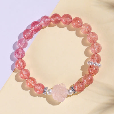 Buddha Stones Strawberry Quartz Rose Beaded Love Bracelet - image 1