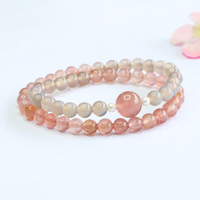 Buddha Stones Strawberry Quartz Gray Agate Double Wrap Positive Bracelet - image 2