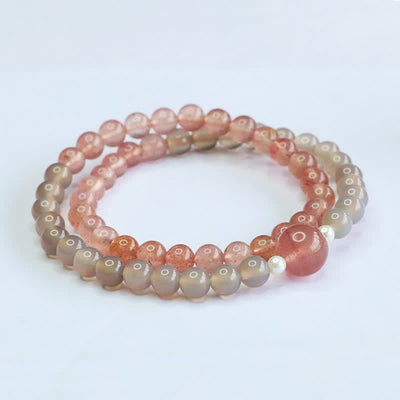 Buddha Stones Strawberry Quartz Gray Agate Double Wrap Positive Bracelet - image 4