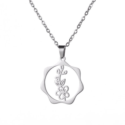 Buddha Stones Titanium Steel Birth Flower Lotus Enlightenment Pendant Necklace - Hawthorn Flower - Silvery Titanium Steel - image 2