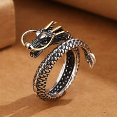 Buddha Stones Copper Dragon Strength Vintage Adjustable Open Ring - Copper(Wealth ♥ Self Care) - Dragon(Gold Whiskers) - image 0